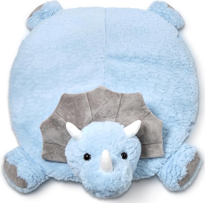 Bearington Baby Lil' Tracer Tummy Time Mat, 30 x 30 Inch Dinosaur Plush Stuffed Animal Blanket, Baby Play Mat - Plush Blanket