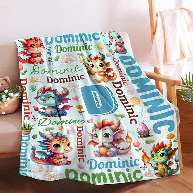 Personalized Custom Dragon Preschool Blanket Gifts for Baby Toddler Kids Boys Girls - Customized Dragon Super Soft Lightweight Flannel Sheets Decor for Crib Nap Couch - 40"x50" for Kids/Children