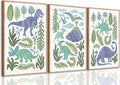 Baby Boys Nursery Wall Art Blue Green Dinosaur Pictures Wall Decor Stegosaurus T-Rex Triceratops Pterodactyl Posters Artwork Watercolor Dino Painting Canvas Prints for Kids Room Toddler Boy Room Decor