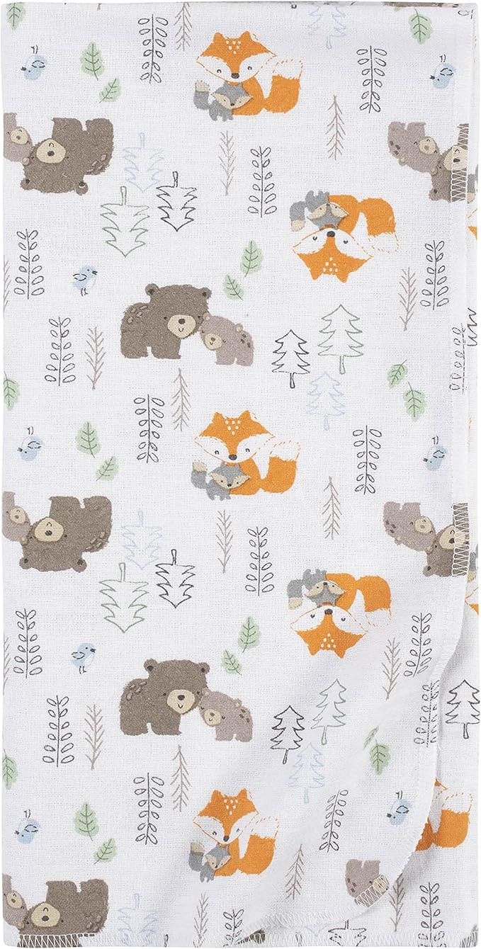 Gerber Boys Newborn Infant Baby Toddler Nursery 100% Cotton Flannel Receiving Swaddle Blanket, Woodland White, Pack of 5