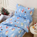 LONAVA Winter Toddler Kids Comforter Set - 4 Pieces Toddler Bedding Sets for Boys Girls Children, Ultra Soft Microfiber Bed in A Bag with Flat Fitted Sheets, Snowman
