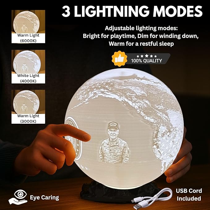 Personalized US Army Moon Lamp with Custom Text & Photo – Military Night Light for Soldiers, Veterans, Deployment Homecoming & Army Families | Army Decor, Military Retirement Gift