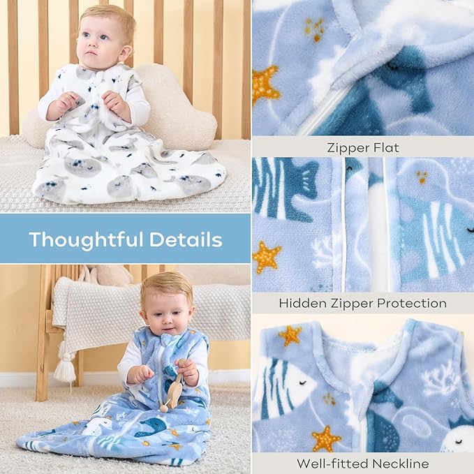 Yoofoss Fleece Baby Sleep Sack 2 Pack 1.5 Tog Baby Wearable Blanket with 2-Way Zipper