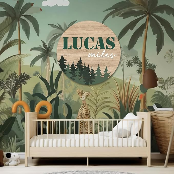 Chico Creek Signs Custom Nursery Sign, Woodland Theme Nursery Name Sign for Nursery Decor, Wall Art for Kids Room, Nursery Decor For Boys Room, Baby Shower Gifts, Newborn Gift (18""), Green