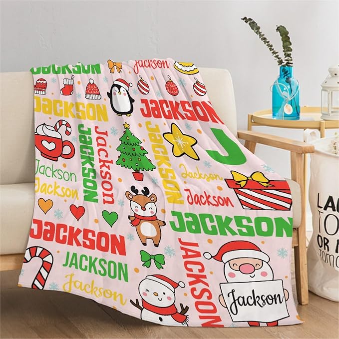 Custom Christmas Name Blanket | Personalized Cozy Blanket for Boys & Girls | 50"x60"-Teens/Travel Size