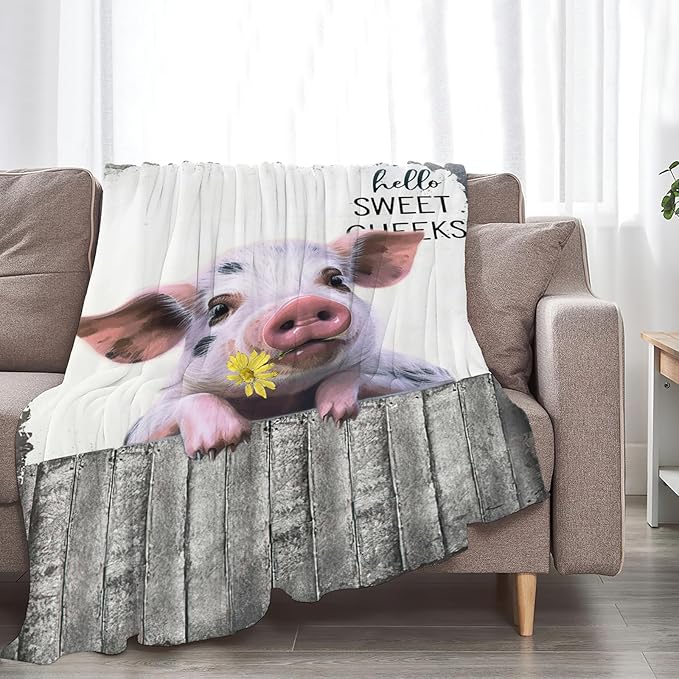 Tijuboni Funny Pig Throw Blanket Pig Gifts for Girls Boys Women Men Kids Adults Soft Flannel Fleece Blanket for Couch Sofa Bed Home Decor 60"x80"