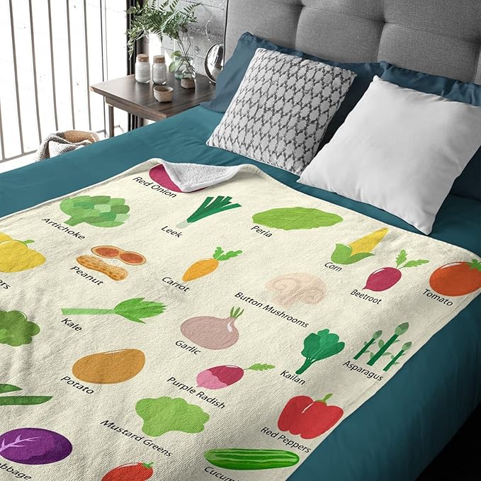 Thuswarm Colorful and Various Vegetables Flannel Blanket for Autumn Winter Gifts Warm Cozy Soft Funny Print Throw for Bed Couch Sofa 80”×60” Large for Adult