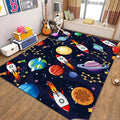 Outer Space Themed Rug,3x4ft,with Cartoon Planets,Stars and Rocket Design Rugs, Suitable for Playroom Bedroom Printed Rug, Non-Slip Machine Washable Carpet, Children's Room Decor