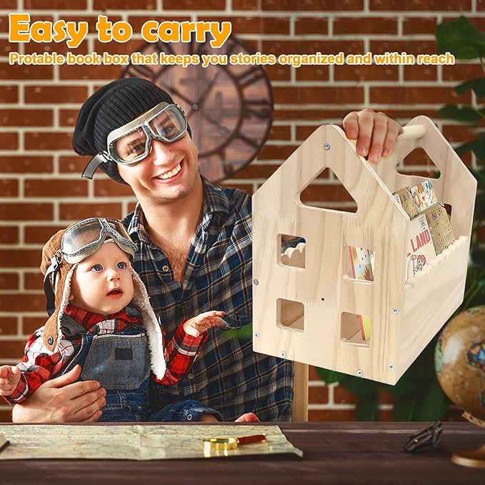 Double-Sided Montessori Scalloped Bookshelf for 1-5 Years, Nursery Cute Storage for Books, House Shape Wooden Nursery Small Bookshelf, Room Furniture, Baby Bookcase 12 * 11.6 * 7.9"