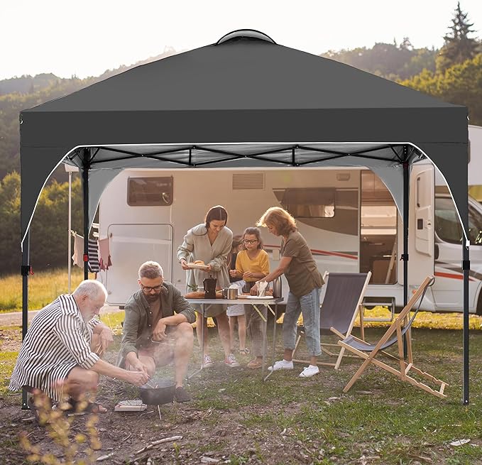 GDY 10x10 Pop Up Canopy Tent, Easy-Setup Gazebo, Outdoor Canopy with 3 Adjustable Heights for Events, Parties, Camping, Black.