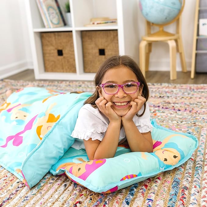 Wildkin Kids Microfiber Nap Mat – Soft Sleep Mat with Pillow, Ideal for School & Travel - Mermaid