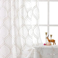 VISIONTEX White Sheer Curtains 72 Inches Long 2 Panels Set Brown Moroccan Embroidered Curtains Trellis French Textured Rod Pocket Voile Tulle Semi Window Drapes for Bedroom Living Room 54 x 72 Inches