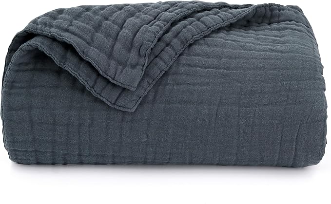 Love's cabin 6 Layer 100% Cotton Muslin Blanket, 90"x90" Muslin Blanket Queen for Couch Bed, Lightweight and Breathable Cotton Gauze for Adult, Dark Grey