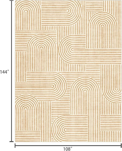 Area Rugs 9x12 Living Room - Large Washable Orange Boho Rugs for Bedroom Soft Abstract Rug Ultra-Thin Modern Rainbow Carpet Rug for Dining Room Nursery Room Home Decor