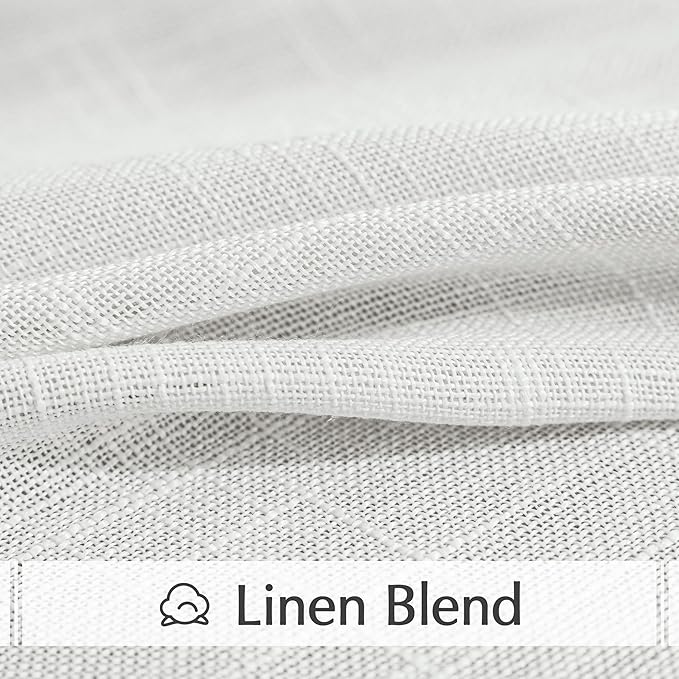 FMFUNCTEX Linen Semi Sheer White Curtains for Bedroom Living Room, Curtain Panels 72 Inches Length Sheer Linen Textured Window Drapes Farmhouse Light Filtering 2 Panels Rod Pocket