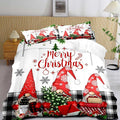 LUVIVIHOME 2PCS Christmas Comforter Set Twin Size, Funny Cute Gnome Bedding, Black & White Plaid Snowflake Xmas Merry Christmas Bedroom Decor for Kids Girls Boys Teens White Quilt, 1 Pillow Case