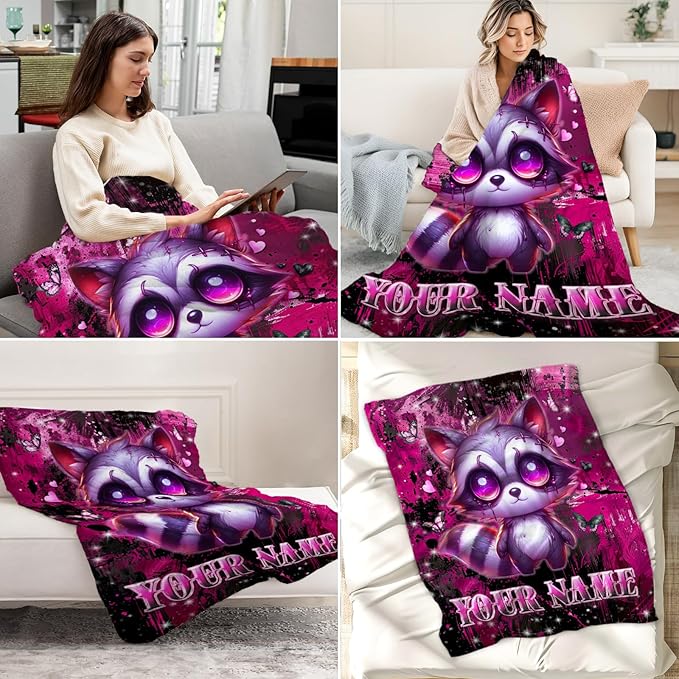 Custom Raccoon Blanket for Girls - Toddler Throw Blanket Gifts for Kids - 30" x 40" Plush Raccoon Throws for Daughter