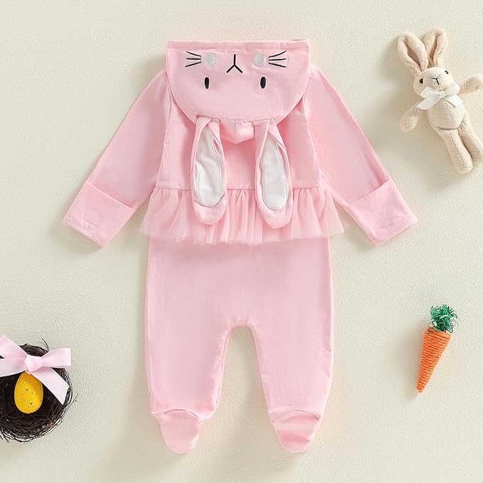 Twopumpkin My First Easter Outfit Baby Girl Newborn Bunny Onesie Ruffle Tulle Tutu Dress Romper Hooded Jumpsuit With Ear