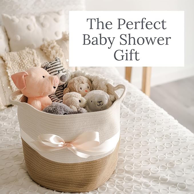 Natemia Extra Large Woven Storage Basket (20" x 20" x 14") - Baby & Toy Organizer, Blanket Basket, Perfect Baby Registry Gift