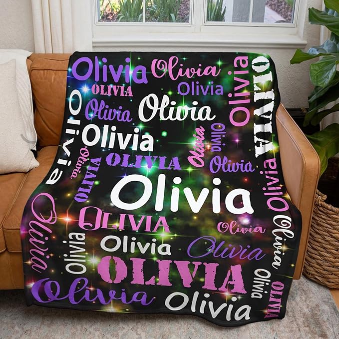 Gudina Personalized Name Blankets and Throws, Customized Name Blanket for Kids, Personalized Christmas Blanket Gifts for Women Men