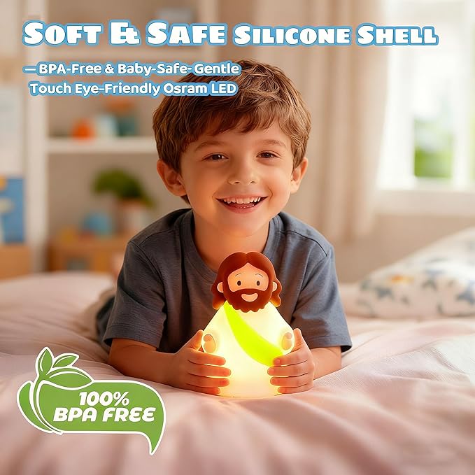 Little Jesus Night Light Mini Jesus Silicone Lamp Dimmable Nursery Nightlight for Kids Rechargeable Bedside Touch Lamp Perfect for Christmas, Easter and Baptism Gifts (Yellow)