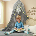 Princess Bed Canopy for Girls, Dreamy Tassels Ceiling Canopy Net Kids Room Decor Soft Canopy Reading Nook, Extra Large Canopies Full Queen Size with Lights - Grey