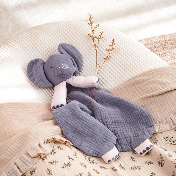 lulumoon Muslin Elephant Lovey for Babies: Skin-Friendly Security Blanket for Self-Soothe - Newborn Gift for Baby Shower