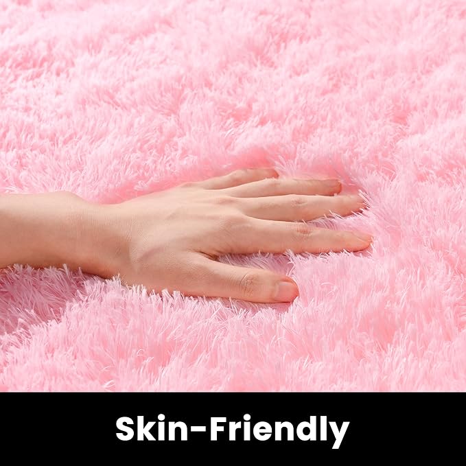 Pink Rug 8x10 - Non Slip Fluffy Rugs for Living Room - Cute Floor Rug for Girls Room Decor- Large Fuzzy Shag Carpet - Shaggy Rugs for Living Room Washable 8x10 Area Rugs Clearance