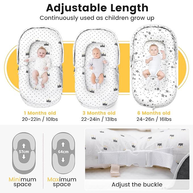 AmazingLife Baby Lounger, Newborn Lounger with Mosquito Net, Converts to a Backpack for Easy Carrying, Gifts for Babies Aged 0-12 Months, Star