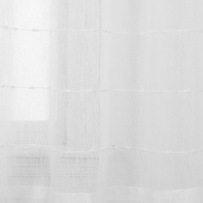 Lush Decor Farmhouse Textured Grommet Sheer Window Curtain Panel Pair, 38"W x 95"L, Bleach White