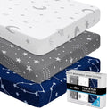 GROW WILD Pack n Play, Mini Crib Sheets 3-Pack | Soft Jersey Sheet Set for Boys or Girls | Playard Mattress, Pack and Play Sheets Fitted | Portable Bassinet Sheet - Stars & Moon Nursery Bedding