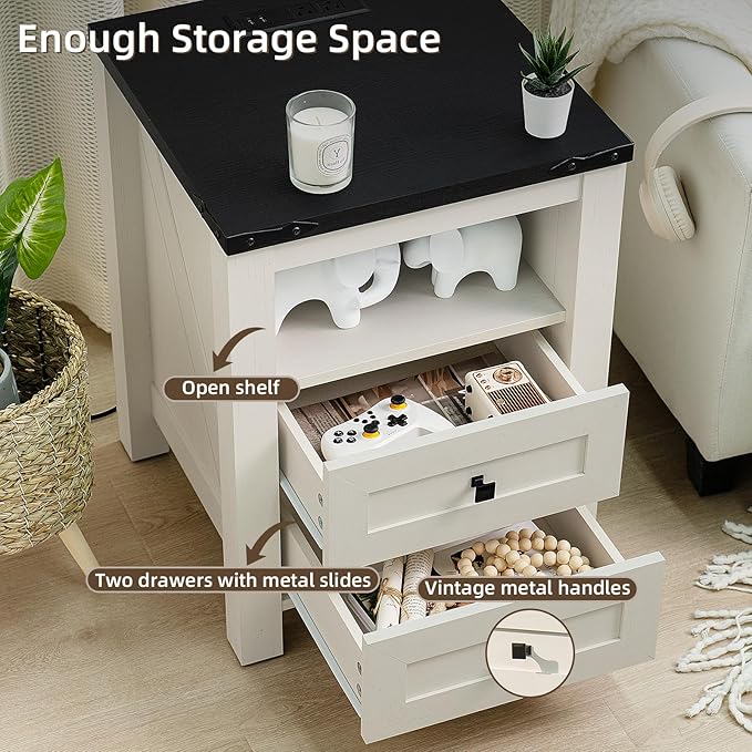 Farmhouse Living Room Sets, Night Stands Set of 2 and 6 Drawers Dresser for Bedroom, 54 Inch Wide Wood Dresser and 18.1" Night Stands with Charging Station for Bedroom, Living Room, Hallway