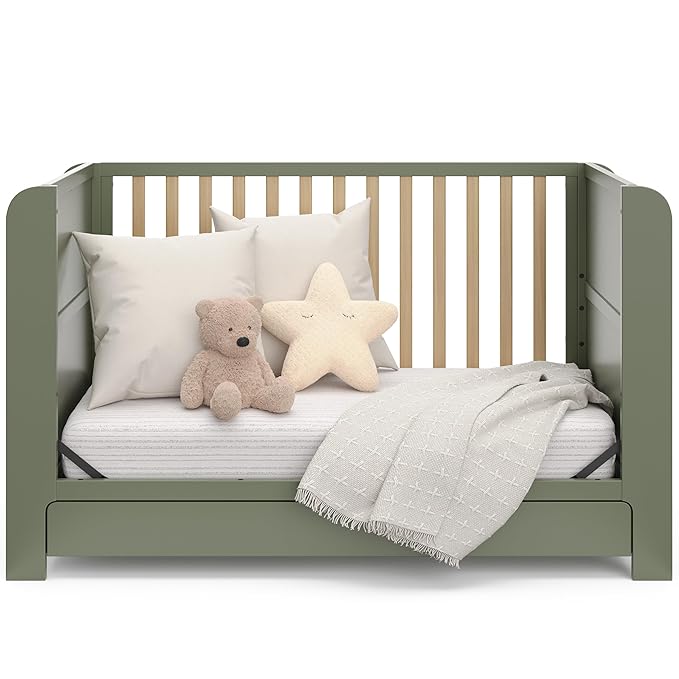 Graco Read-with-Me 4-in-1 Convertible Crib with Drawer (Olive with Driftwood) - GREENGUARD Gold Certified Converts to Toddler Bed, Daybed, and Functional Bookshelves