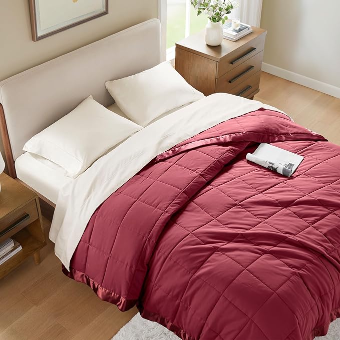 Madison Park Windom Down Alternative Blanket, Premium 3M Scotchgard Moisture Wicking Treatment, Lightweight and Soft Bed Cover For All Season, King, Satin Trim, Burgundy