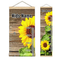 Personalized Kids Name Growth Chart Ruler for Wall Wood Frame Height Measure Chart 13.4x56 in Linen Hanging Height Growth Chart Sunflower and Wood Kids Room Decor