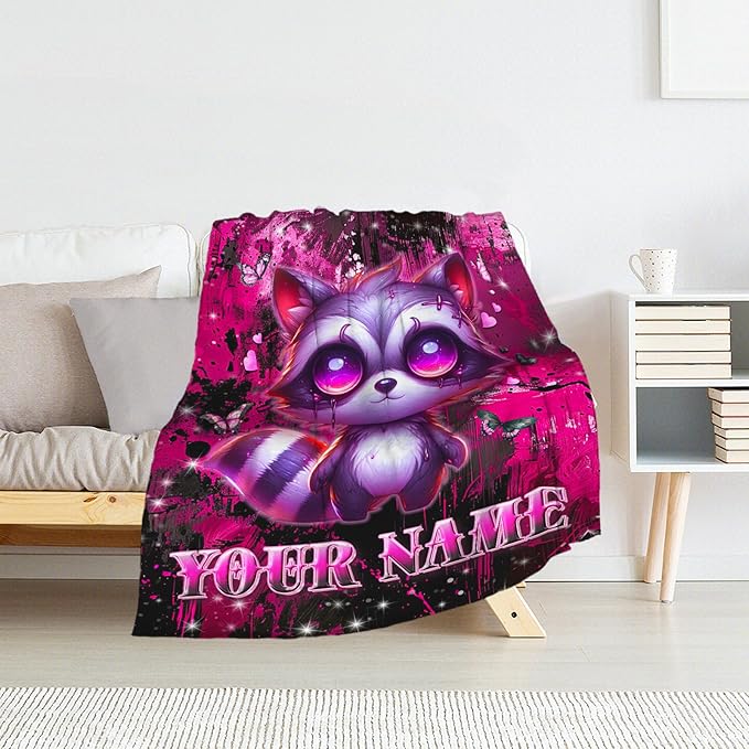 Custom Adults Blanket for Women - 60" x 80" Raccoon Blankets for Girls - Soft Plush Throw Stuff for Living Room, Home