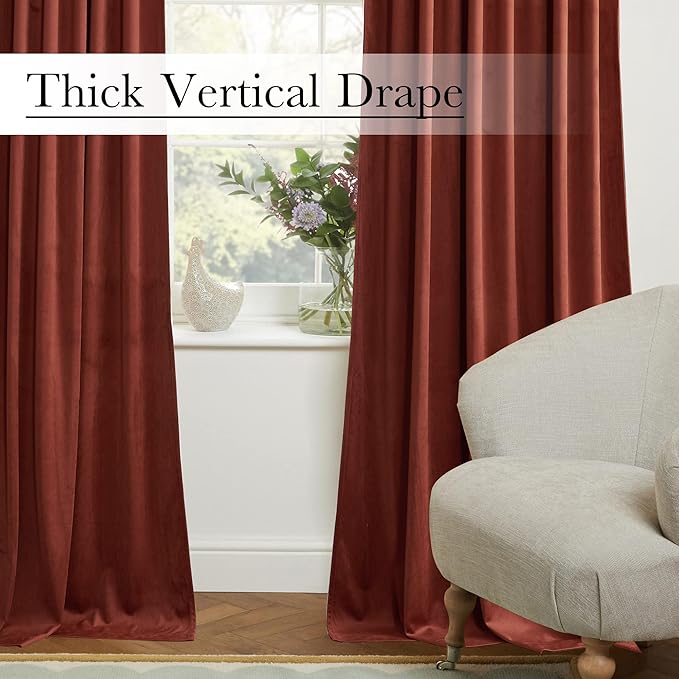 StangH Rust Red Theater Curtains, 120 inches Light Blocking Thermal Insulated Window Drapes for Living Room Privacy Room Divider Curtains, W52 x L120, 2 Panels