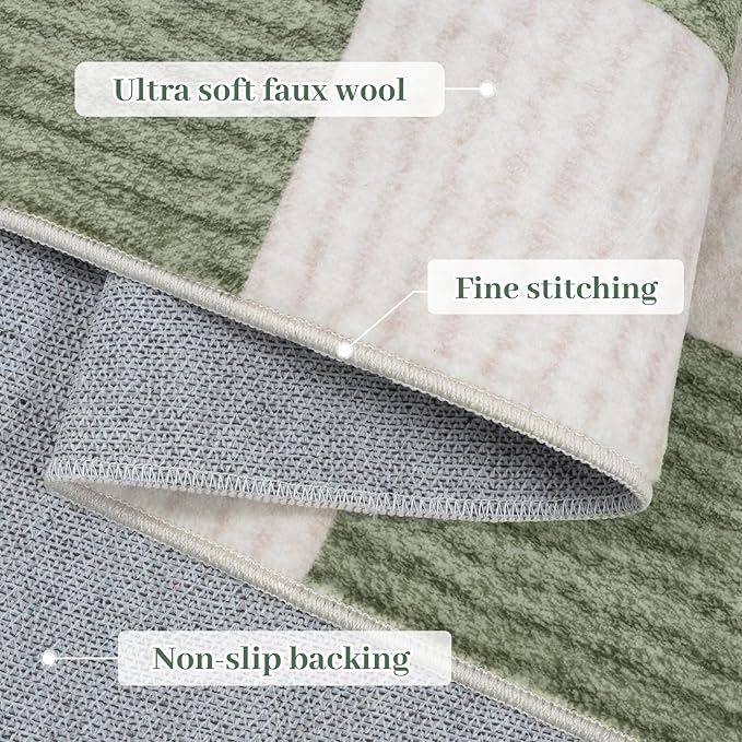 LIVEBOX Washable Runner Rug Checkered, 2x6 Green Runner Rugs for Hallway, Non-Slip Kitchen Runners, Farmhouse Neutral Classic Geometric for Hallways, Entryway, Bedroom, Bathroom(Green 2'x6')