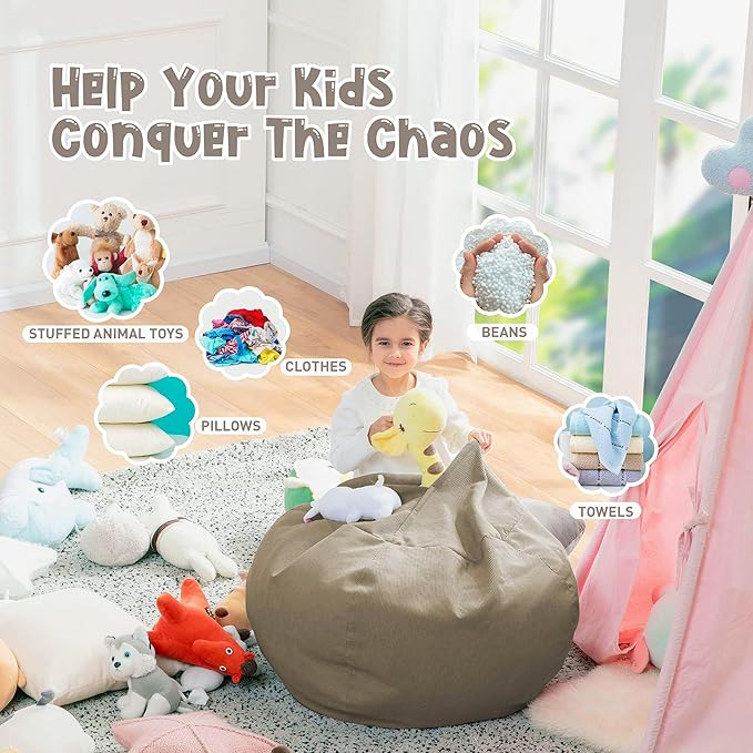Nobildonna Bean Bag Chair Cover (No Filler) for Kids and Adults,Beanbag Stuffed Animal Storage Without Filling Plush Toys Holder and Organizer Soft Premium Corduroy 200L