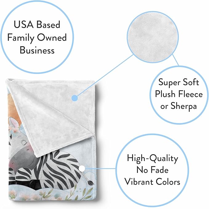 Personalized Baby Blankets with Name | Custom Zebra Baby Blanket for Boys and Baby Girls | Unisex Warm Soft Fleece Swaddle Blanket Minky | (Zebra, Fleece 60"x80")