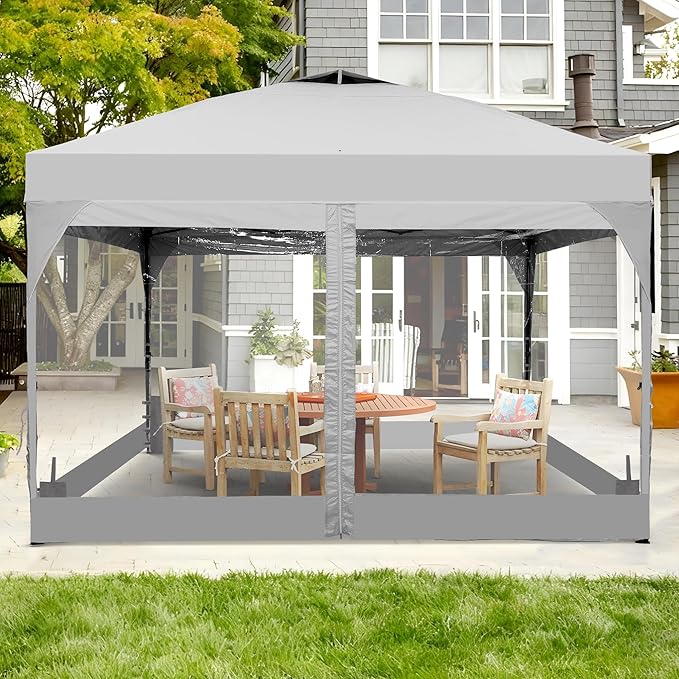 GDY 12x12FT Pop Up Canopy Tent with One Push Setup, Easy Setup Gazebo with 4 PVC Transparent Sidewalls for Events, Parties, Camping, White.