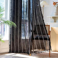 Deeprove Black Boho Curtains 72 inches Long for Bedroom, Vintage Bohemian Embroidery Farmhouse Cotton Linen French Country Tassel Window Treatments Gothic Halloween Decor, W52 x L72, 1 Panel