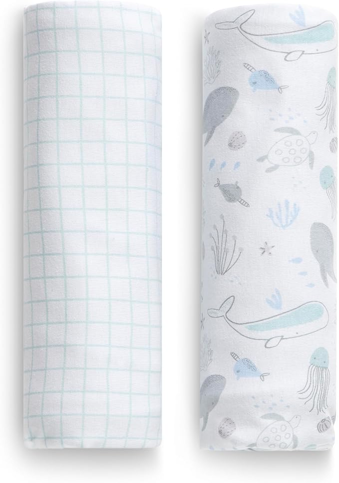 Delta Children 100% Organic Jersey Cotton Baby Receiving Blankets for Girls and Boys – 30x40 Inches - GOTS Certified (Pack of 2), Sea Life