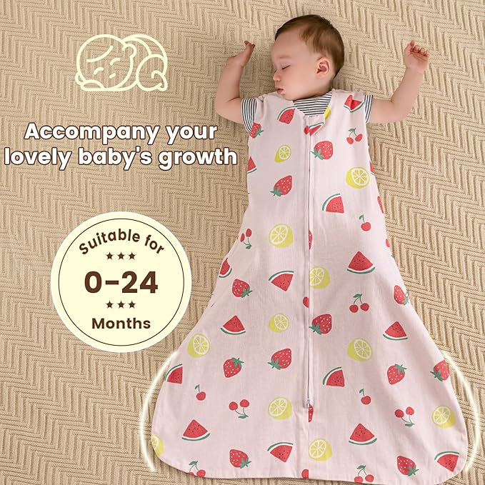 PHF Soft Baby Sleep Sack 12-18 Months 100% Organic Cotton Wearable Blanket, 2-Way Zipper 0.5 TOG Toddler Sleeping Sack 3 Pack, Comfy Sleep Bag for Baby Boys Girls, Lemon (Large)