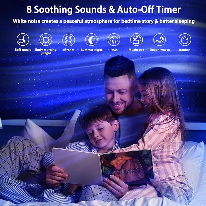 Star Projector, AIRIVO Galaxy Projector Northern Lights, Aurora Projector & Music Speaker & White Noise, Night Light Projector for Kids Adults, for Bedroom, Room Decor, Party, Ceiling(White)