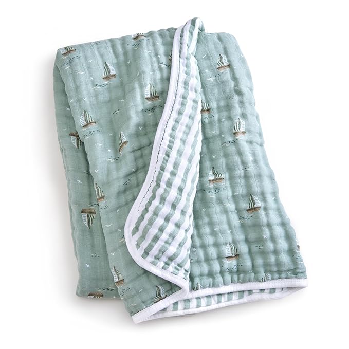 aden + anais Boutique Organic Dream Blanket, 100% Cotton Dream Blanket, Muslin Baby Blanket for Boys & Girls, Unisex Toddler Bedding, Newborn Crib Blanket, Nursery Essential, Sailing Seas
