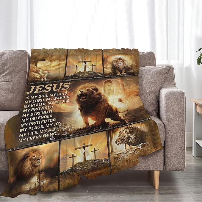 Tijuboni Christian Lion Throw Blanket Religious Gifts for Women Men Girls Boys Kids Adults Soft Flannel Fleece Blanket for Couch Sofa Bed Home Decor 40"x50"