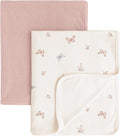 Konssy Knit Baby Blanket 2 Pack, Soft Ribbed Swaddle Receiving Blankets for Boys & Girls, Lightweight Cozy Warm Crib Blanket for Newborns, Infants, & Toddlers, 33x42 Inch (Taupe, Butterfly Dreams)