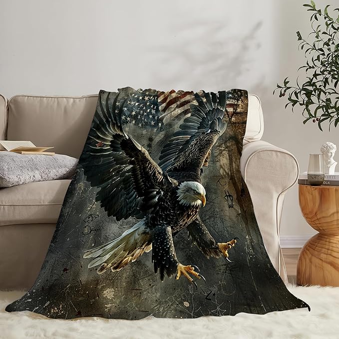 American Eagle Blanket Bald Eagle Throw Blanket Eagle Gifts and Decor Eagle American Flag Blanket for Girls Boys Women Men Kids Adults Soft Warm Cozy Fleece Blanket for Couch Sofa Bed 80"x60"