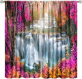 Waterfall Blackout Window Curtains, Nature Landscape Fores Theme Rod Pocket Window Drapes, for Living Room Bedroom 63" W X 63" L